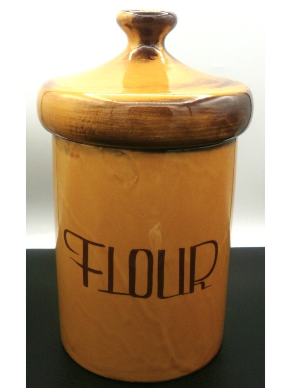 Vintage Mushroom Top Flour Canister Harvest Yellow Brown HOLIDAY DESIGNS